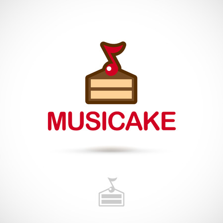 Vector logo design, piece of cake with the note symbol icon. Logotype template.のイラスト素材