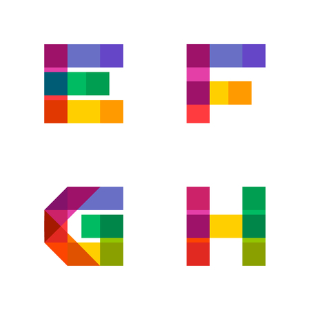 colorful alphabet made of overlapping shapes. Beautiful vivid capital latin letters. Ready for poster or artwork design.のイラスト素材