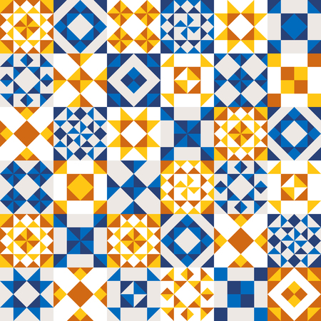 geometric ceramic texture made of blue, navy and white pieces. Potugal style seamless pattern.のイラスト素材