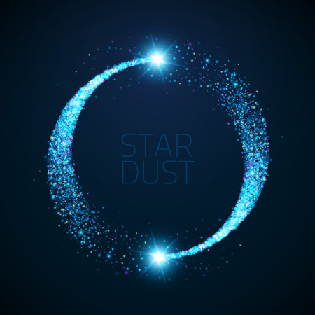 Vector star dust circle. Magic glittering illustration. Bright sparkes and stars on dark backgroundのイラスト素材