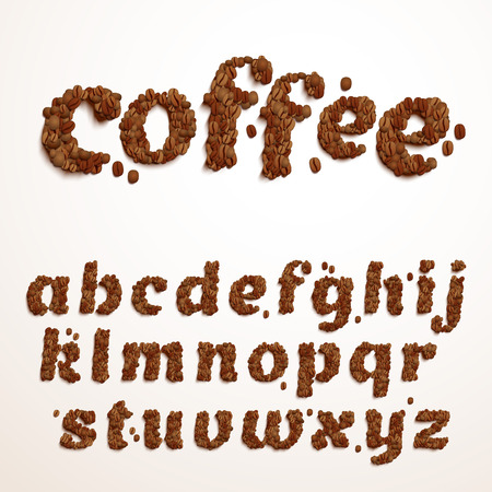 Vector font made of coffee beans. Realistic characters style. Latin alphabet from A to Z.のイラスト素材