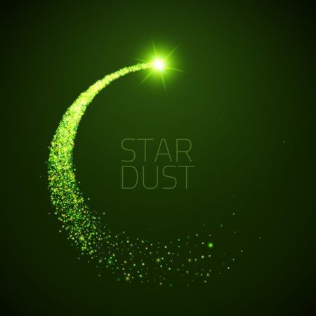 star dust circle. Magic glittering illustration. Bright green sparkes and stars on dark backgroundのイラスト素材