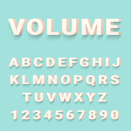 3D alphabet with shadows. Capital latin letters from A to Z and numbers from 0 to 9.のイラスト素材