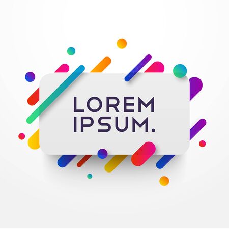 Vector background wuth paper card and abstract colorful shapes. Trendy neon lines and circles wallpaper in a modern material design style.のイラスト素材