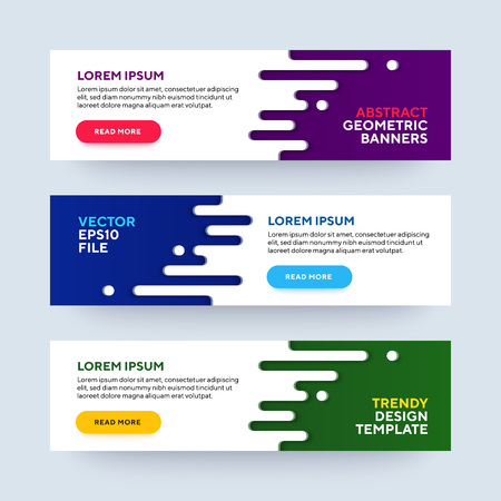 Set of three vector abstract baners. Trendy modern flat material design style. Blue, green and purple colors. Text placeholder.のイラスト素材