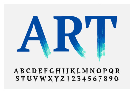 Vector stylized font made of classic letters and brush strokes. Latin alphabet from A to Z and numbers from 0 to 9. Beautiful realistic oil style.のイラスト素材