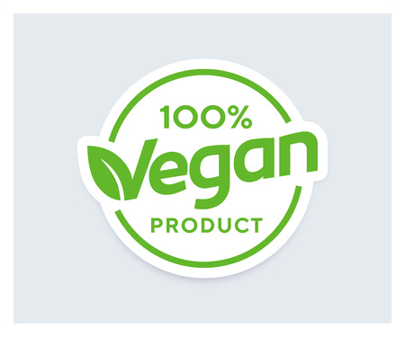 100percent Vagan Product vector sticker. Logo or badge for package design. Organic design template.のイラスト素材