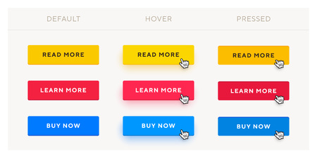 Set of vector modern trendy flat buttons with different states. Different colors of main shape with rectangular outline frames.のイラスト素材