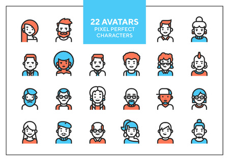 Vector set of users avatars and profile picture. Simple line minimalistic icons for website,...