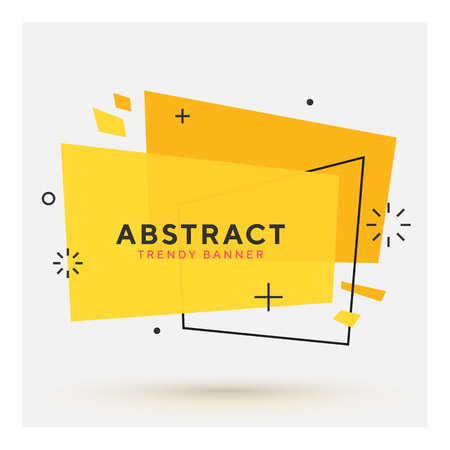 Modern abstract vector banner. Flat geometric shapes of different colors with black outline in memphis design style. Template ready for use in web or print design.のイラスト素材