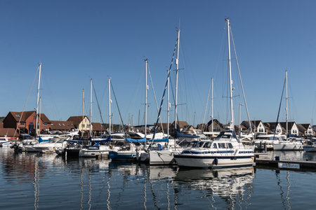 09/14/2019 Portsmouth, Hampshire, UK Yachts or sailing boats in the marina at Port Solent in Portsmouthのeditorial素材