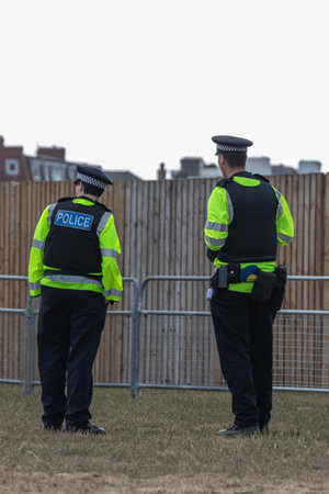 09/14/2019 Portsmouth, Hampshire, UK british police officers on duty in uniformのeditorial素材
