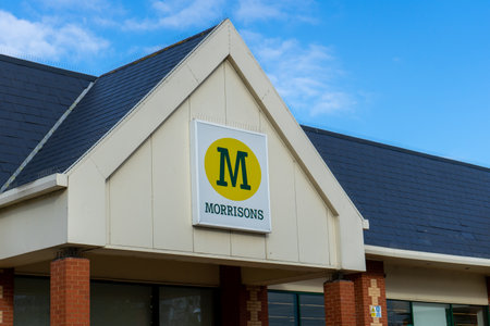 11/05/2019 Portsmouth, Hampshire, UK the exterior or facade of a Morrisons supermarket showing the company logo or signのeditorial素材