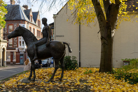 11/06/2019 Winchester, Hampshire, UK The Horse and Rider statue in Winchester, UK by Elisabeth Frink during autumnのeditorial素材