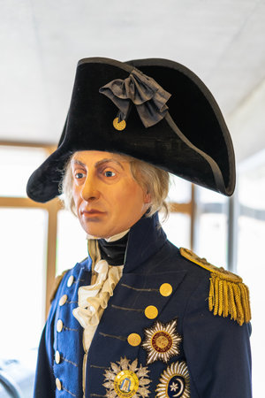 01/11/2020 Portsmouth, Hampshire, UK A statue of Admiral Lord Nelson the captain of HMS Victory During the battle of Trafalgarのeditorial素材