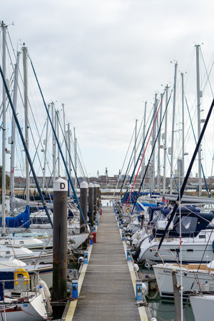 01/29/2020 Gosport, Hampshire, UK the jetting of a marina with sailing boats or yachts dockedのeditorial素材