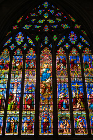02/05/2020 Chichester, West sussex, UK Stained glass windows inside Chichester cathedralのeditorial素材