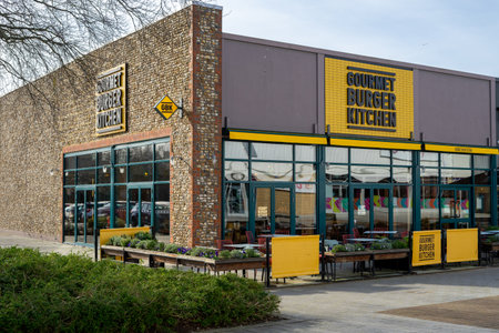 02/05/2020 Chichester, West sussex, UK The exterior of a Gourmet Burger Kitchen restaurantのeditorial素材
