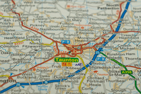 03/04/2020 Portsmouth, Hampshire, UK Taunton in Somerset Shown on a road map or Geography map