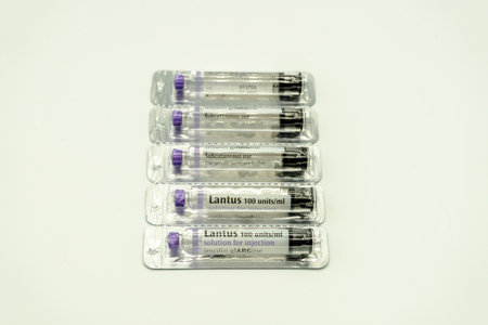 02/15/2020 Portsmouth, Hampshire, UK Lantus insulin vials in packaging, insulin used by diabeticsのeditorial素材