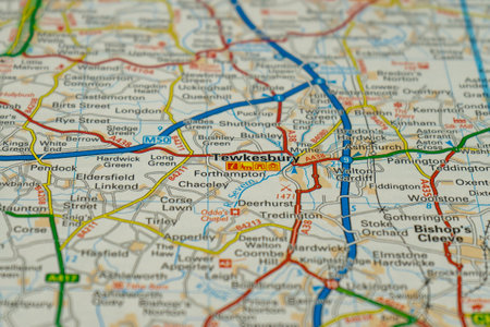 03/04/2020 Portsmouth, Hampshire, UK Tewkesbury in gloucestershire Shown on a road map or Geography mapのeditorial素材