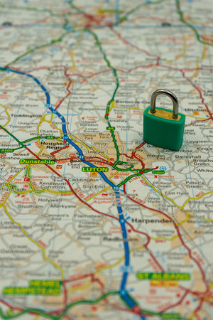03/18/2020 Portsmouth, Hampshire, UK Luton Shown on a road map or geography map with a padlock on...