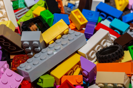 09/22/2020 Portsmouth, Hampshire, UK A close up of some lego building blocks using selective focusのeditorial素材