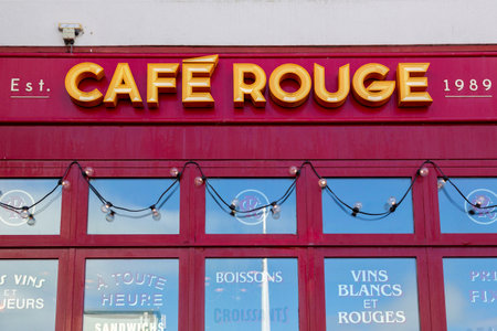09/08/2020 Portsmouth, Hampshire, UK The exterior or facade of a Cafe Rouge Restaurant showing the company logo signのeditorial素材