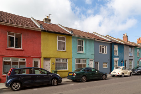 09/29/2020 Portsmouth, Hampshire, UK A row of colourful terraced housed, Southsea, Portsmouthのeditorial素材