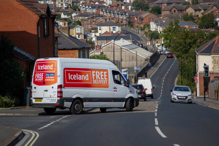 09/15/2020 Ryde, Isle of Wight, UK An Iceland supermarket Grocery delivery Van on the roadのeditorial素材