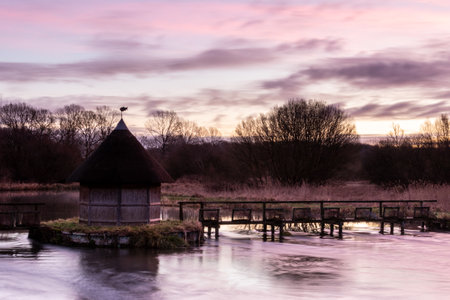 The Eel traps in the river test in Hampshireの写真素材