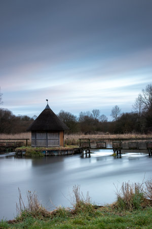 The Eel traps in the river test in Hampshire