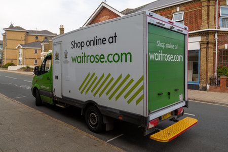 09/15/2020 Shanklin, Isle of Wight, UK A waitrose grocery home delivery lorry parked at the side of a streetのeditorial素材