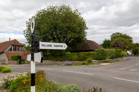 a sign reading Village centre a typical rural sign in the english countryside when entering a villageの写真素材