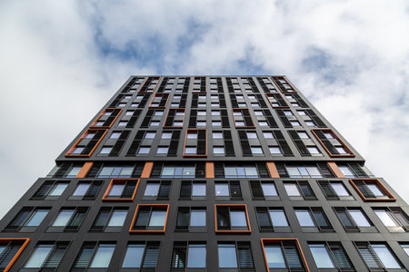 Looking up at Stanhope House, Modern student accommodation in Portsmouth, UKのeditorial素材