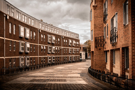 A path leading through a typical English urban streetのeditorial素材
