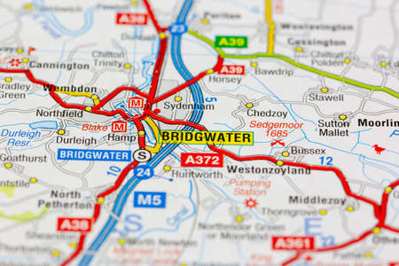 02-18-2021 Portsmouth, Hampshire, UK Bridgwater and surrounding areas shown on a road map or geography mapのeditorial素材