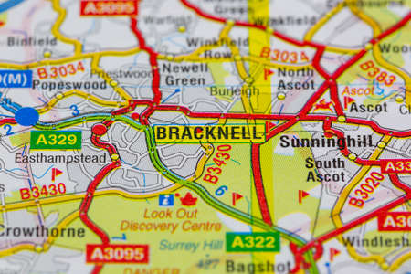 02-18-2021 Portsmouth, Hampshire, UK Bracknell and surrounding areas shown on a road map or geography mapのeditorial素材