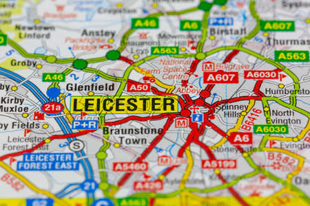02-18-2021 Portsmouth, Hampshire, UK leicester and surrounding areas shown on a road map or geography mapのeditorial素材