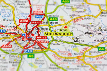 02-18-2021 Portsmouth, Hampshire, UK shrewsbury and surrounding areas shown on a road map or geography mapのeditorial素材