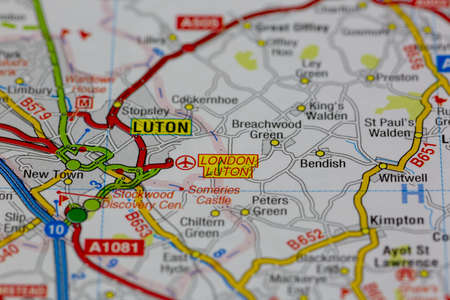 02-18-2021 Portsmouth, Hampshire, UK London Luton airport and surrounding areas shown on a road map or geography mapのeditorial素材