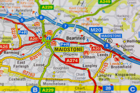 02-18-2021 Portsmouth, Hampshire, UK Maidstone and surrounding areas shown on a road map or geography mapのeditorial素材