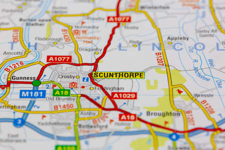 02-18-2021 Portsmouth, Hampshire, UK Scunthorpe and surrounding areas shown on a road map or geography mapのeditorial素材