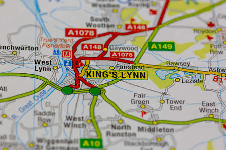 02-18-2021 Portsmouth, Hampshire, UK King's Lynn and surrounding areas shown on a road map or geography mapのeditorial素材