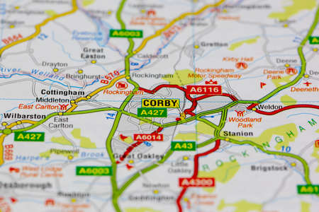 02-18-2021 Portsmouth, Hampshire, UK Corby and surrounding areas shown on a road map or geography mapのeditorial素材