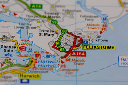 02-18-2021 Portsmouth, Hampshire, UK Felixstowe and surrounding areas shown on a road map or geography mapのeditorial素材