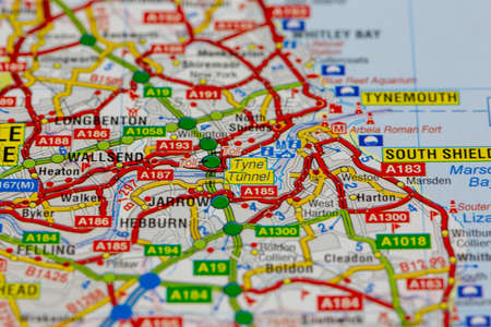 02-18-2021 Portsmouth, Hampshire, UK the Tyne Tunnel and surrounding areas shown on a road map or geography mapのeditorial素材