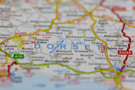 02-19-2021 Portsmouth, Hampshire, UK Dorset and surrounding areas shown on a road map or Geography mapのeditorial素材
