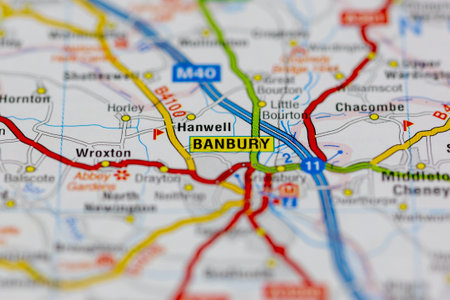 02-19-2021 Portsmouth, Hampshire, UK Banbury and surrounding areas shown on a road map or Geography mapのeditorial素材