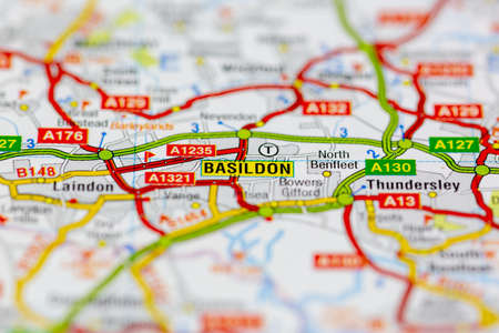 02-19-2021 Portsmouth, Hampshire, UK Basildon and surrounding areas shown on a road map or Geography mapのeditorial素材